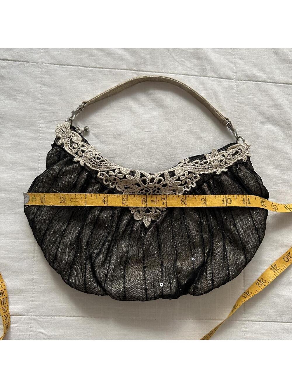Cache Cache Black Beige Lace Applique Mesh Sequin Shoulder Bag Japan - Picture 7 of 7